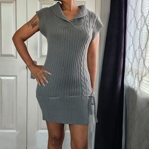 Stylish Gray Cable Knit Mini Dress